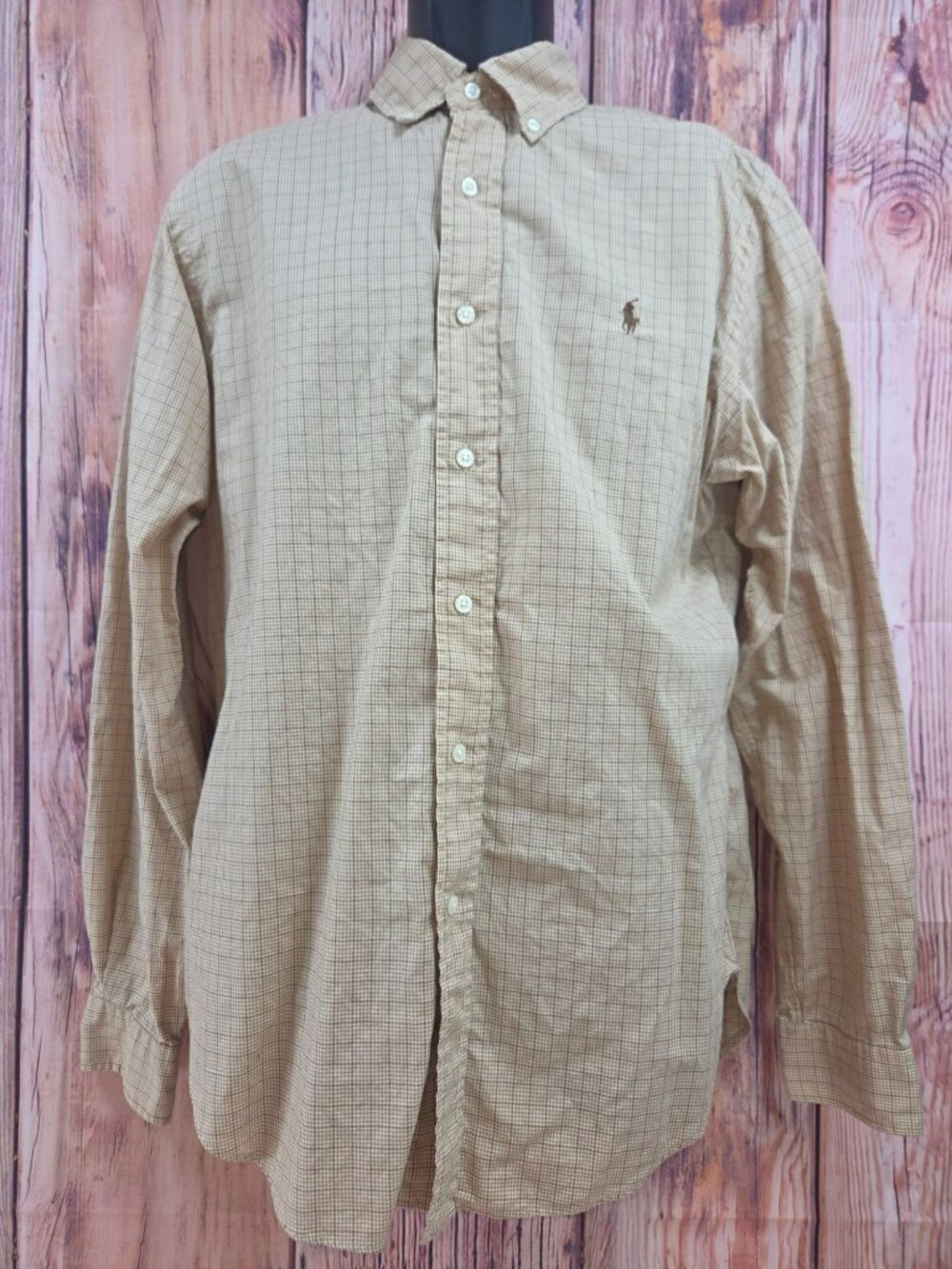 Ralph Lauren Classic Fit Beige Plaid Shirt Medium
